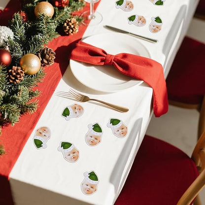callie Personalized Christmas Stickers with Photo Face, Custom Waterproof Glitter Xmas Labels for Crafts Cards Envelope Seal Party Decor, 12pcs