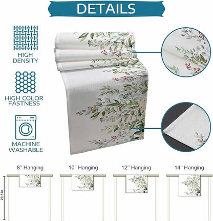 Botanical Eucalyptus Cotton Linen Table Runner for Dining Kitchen, Wedding Outdoor Party Tablerunners Decoration, Sage Green Leaves Elegant Floral Dresser Scarf Coffee Tablecloth Runners 13x90 Inches