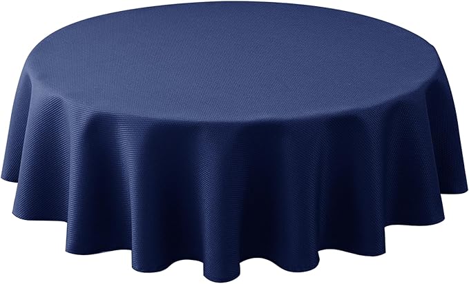 Biscaynebay Textured Fabric Round Tablecloths 60" for Round Tables diameters from 28" to 48", Navy Water Resistant Folding Table Covers Washable for Dining, Kitchen, Wedding, Parties etc