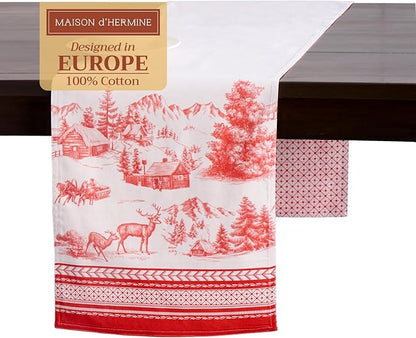 Maison d' Hermine Table Runner 100% Cotton Double Layer Table Runners 72 inches Long for Thanksgiving Christmas Decorations Home Kitchen Dining Party Wedding (Winter Jouy, 14.5" x 72")