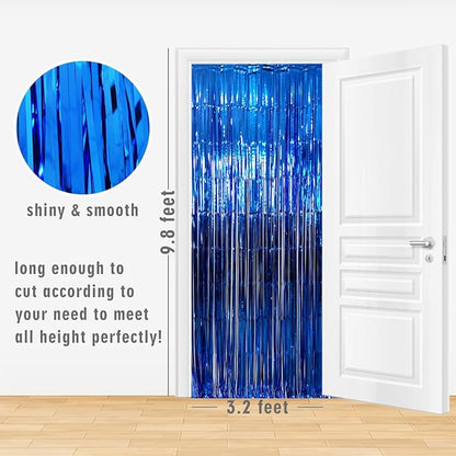 GOER 3.2 ft x 9.8 ft Metallic Tinsel Foil Fringe Curtains Party Photo Backdrop Party Streamers for Birthday,Graduation,New Year Eve Decorations Wedding Decor (Navy Blue,3 pcs)