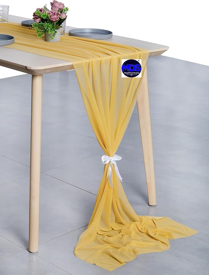 MDS Halloween Chiffon Table Runner - 15 Pack, 29 x 170 Inches, 14ft Each - Sheer Spooky Table Runners for Haunted House Parties, Trick-or-Treat Tables, Witchy Décor, Wedding & Events - Gold