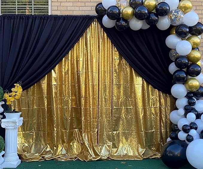 Poise3EHome 6Ft x 8Ft Gold Sequin Backdrop, Glitter Thick Satin Background Drapes, Sparkly Opaque Photography Curtain, Sequence Xmas Thanksgiving Backdrop for Wedding Party Holiday Festival Decor