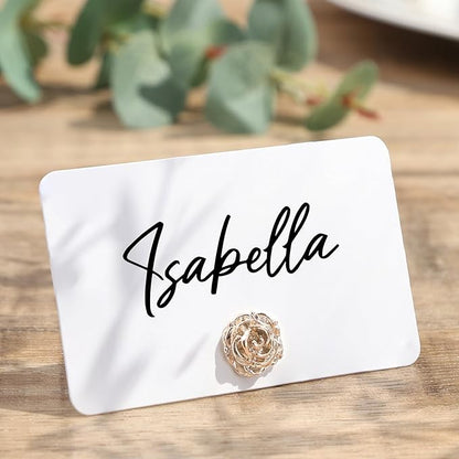 UNIQOOO 24Pcs Decorative Rose Floral Place Card Holders Bulk, Luxury Gold Metal Name Card Stands Set, for Wedding Table Setting, Business Card, Name Tag, Party Food Labels