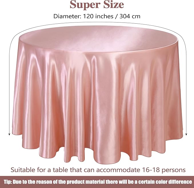 Ruisita 120 Inches Round Satin Tablecloths Rose Gold Overlay Round Satin Table Cover Bright Silk Tablecloth Smooth Fabric Tablecloth for Wedding Banquet Table Decoration