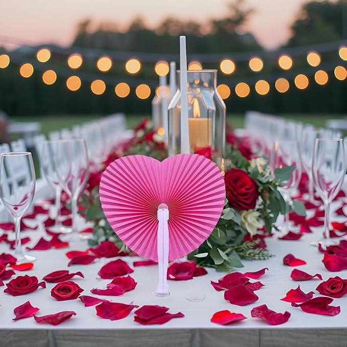 12 Packs Decorative Paper Folding Hand Fans Handheld,Silver Heart Foldable Wedding Fans Chinese and Japanese Fans Bulk for Bridal Guest Church Party Favors Dancing Birthday DIY