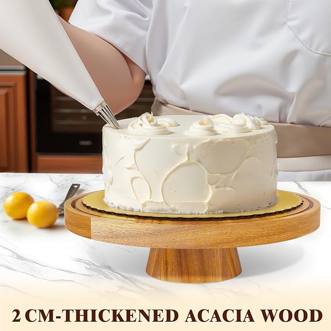 Acacia Wood Cake Stand with Lid, 12" Glass Cake Stand with Dome Cake Holder, 2-in-1 Dessert Table Display Set & Charcuterie Board for Weddings, Parties, Bakeries