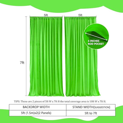 2 Panels Green Backdrop Curtain, 10 x 7 Feet Background Curtains for Parties, Weddings, Baby Showers, Bachelorette Halloween, Christmas Birthday Party Photoshoot Backdrop Curtains Decorations