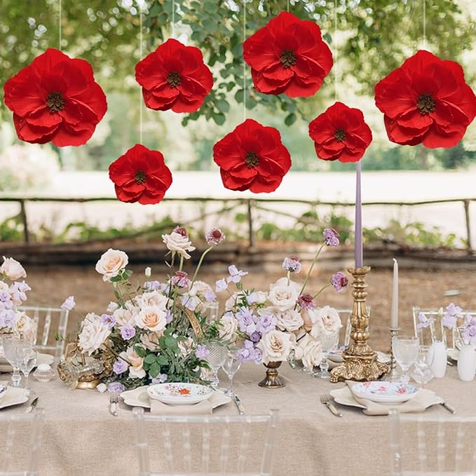BRT Bearingshui Red Paper Flowers Decoration for Wall Total 9 Pcs, Artificial Flowers for Wedding Decor,Flower Backdrop Decor, Baby Bridal Shower Birthday Party, Red 3D Wall Flowers Decor