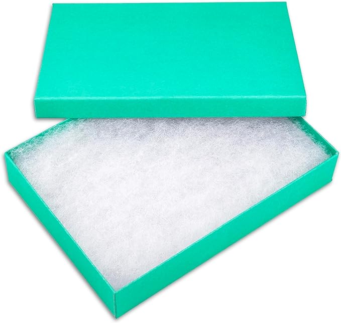 TheDisplayGuys - 25-Pack #53 Kraft Paper Cardboard Gift Boxes/Jewelry Cases w. Cotton Padding & Lid - Teal Green - (5.4" x 3.9" x 1.0")