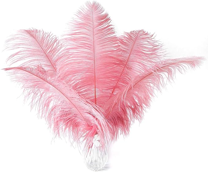 24pcs Natural Lotus Pink Ostrich Feathers 10-12inch (25-30cm) for Wedding Party Centerpieces，Flower Arrangement and Home Decoration.
