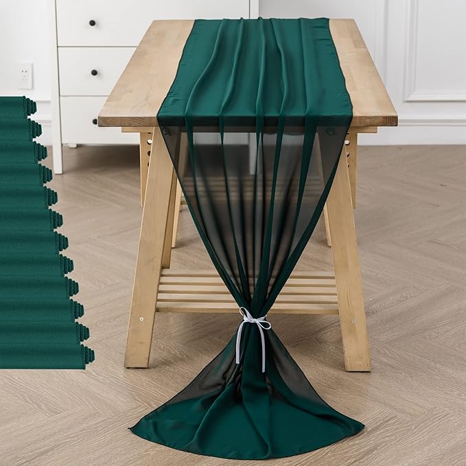 12Pack 9ft Chiffon Table Runner 14x108 Inch Sheer Romantic Table Runner for Wedding Birthday Party Bridal Shower Outdoor Decoration-Hunter