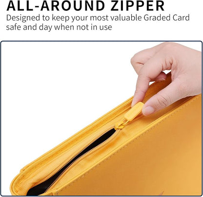 Snekdy premium 1024-pocket trading card binder, 16-pocket cards album, waterproof PU-leather Cover album with side loading, holds gaming, baseball, basketball & sports cards (Yellow)