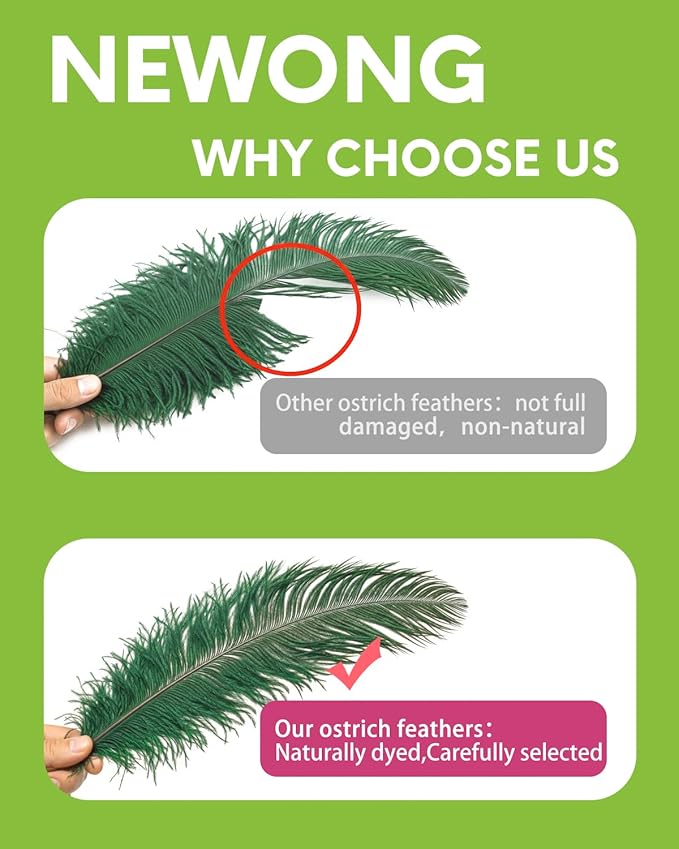 NEWONG 30pcs Dark Green Ostrich Feathers Natural Bulk 11-14inch(28-35cm) Vase Craft Wedding Home Party Centerpieces Christmas Day Decoration