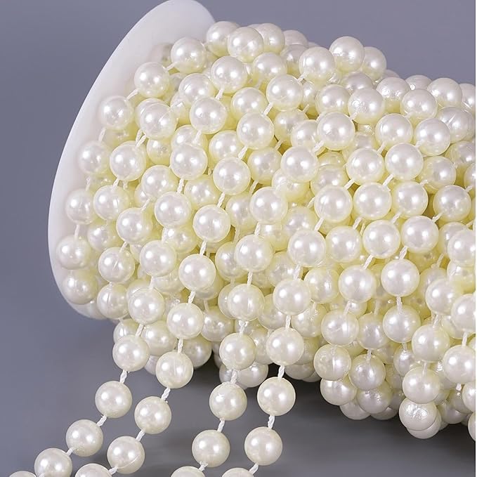 20 Yards/59 Feet Pearl Garland Craft String Pearls, Faux Pearl for Wedding Party Decoration, Christmas Tree Decorations and DIY Crafts (Ivory, 8 mm 59 Feet)
