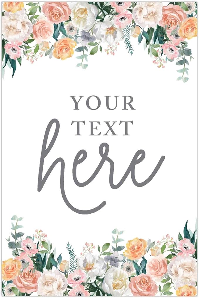 Andaz Press Personalized Extra Large Wedding Easel Board Party Sign, 12x18-inch, Peach Coral Floral Flowers Roses on White, Your Text Here, 1-Pack, Custom
