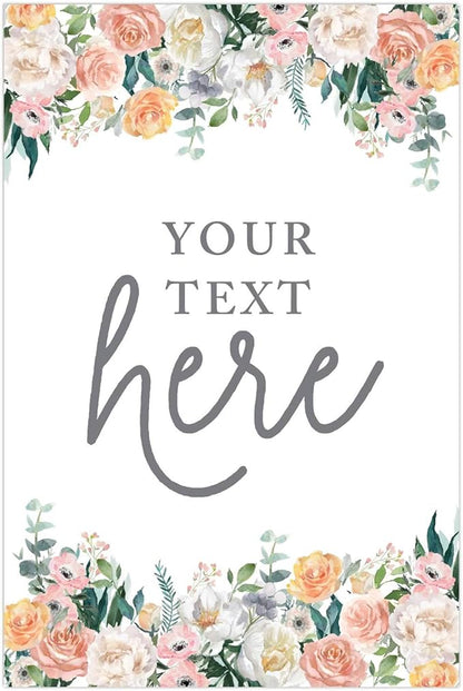Andaz Press Personalized Extra Large Wedding Easel Board Party Sign, 12x18-inch, Peach Coral Floral Flowers Roses on White, Your Text Here, 1-Pack, Custom