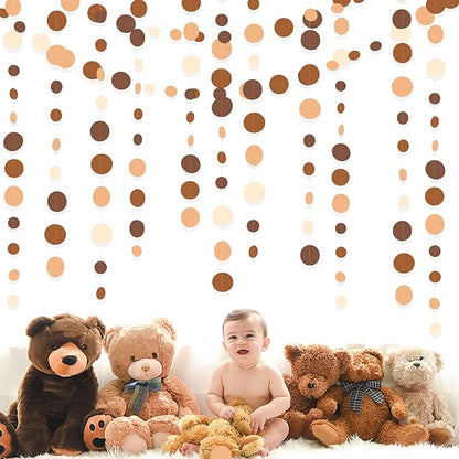 Ombre Brown Party Decorations Polka Dots Garlands Cream Tan Brown Boho Hanging Paper Circle Dots Streamer for Neutral Rustic Cowboy Western Teddy Bear Birthday Baby Shower Wedding Woodland Party Decor