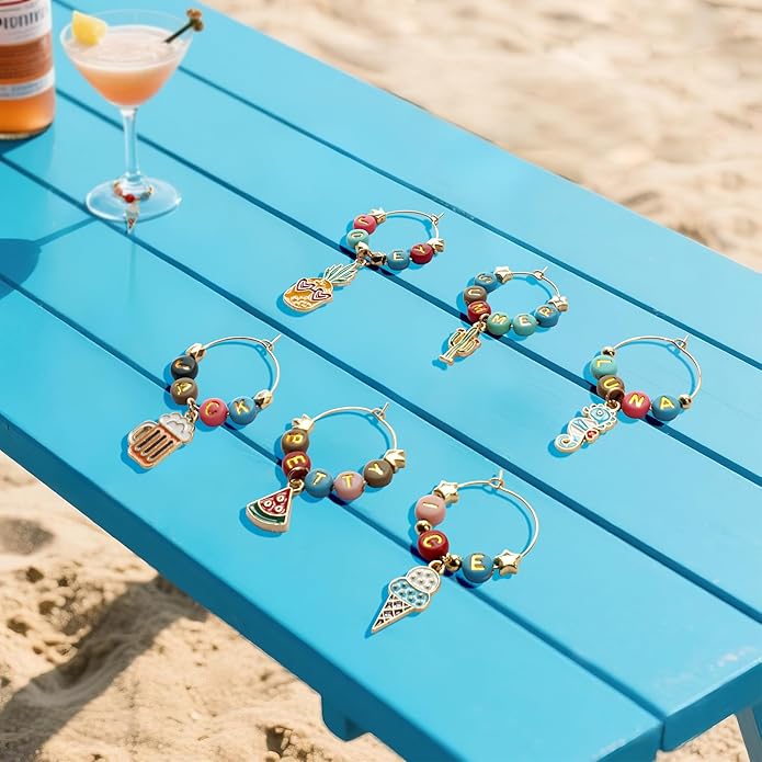 DIY Wine Glass Charms Kit, 25pcs Personalized Reusable Drink Marker Tags, Glass Identifiers for Wine Tasting Party, Unique Hostess Gifts & Party Decorations