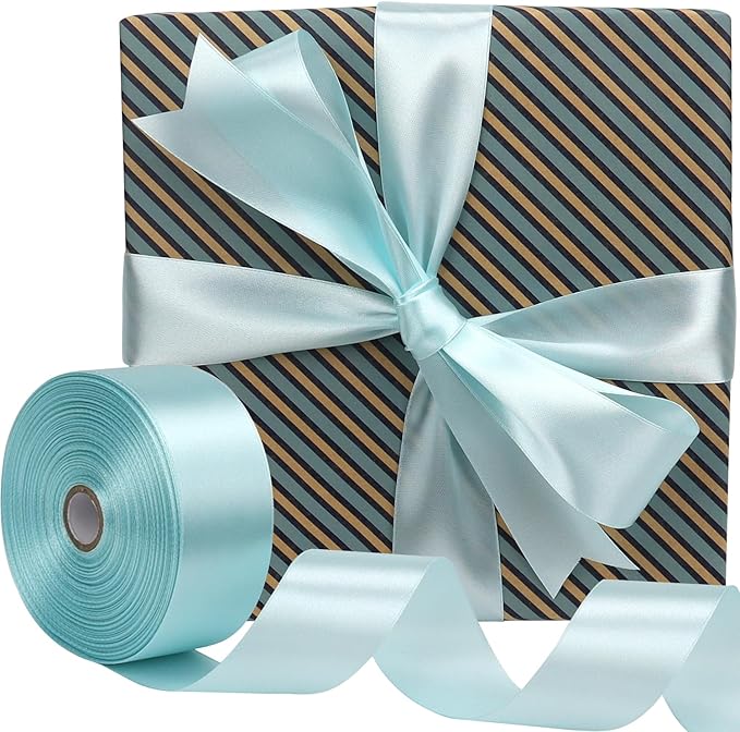 Light Blue Solid Satin Ribbon 1-1/2 Inch 50 Yards Solid Polyester Fabric Ribbon for Gift Wrapping Wedding Christmas Baby Shower Birthday Party Decoration Handmade Immortal Flower Craft