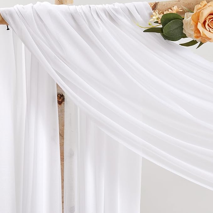 Wedding Arch Draping Fabric 2 Panels 30" X 20FT Sheer Arch Drapes Fabric White Backdrop Curtains for Wedding Arbor Ceremony Birthday Party