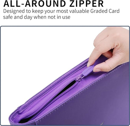 Snekdy premium 1024-pocket trading card binder, 16-pocket cards album, waterproof PU-leather Cover album with side loading, holds gaming, baseball, basketball & sports cards (Purple)