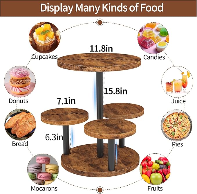 Cupcake Stand, 2 Pack Rotatable Cupcake Stand for 50 Cupcakes, Wood Cake Stand Cupcake Tower, Rustic Dessert Table Display Set Tiered Tray Stand, Round Serving Tray for Party Wedding Birthday