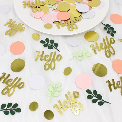 300PC 60TH Birthday Confetti for Table Pink and Sage Green Happy 60TH Birthday Decorations for Woman Dots Hello 60 Confetti Scatters Sixty Party Decor Supplies