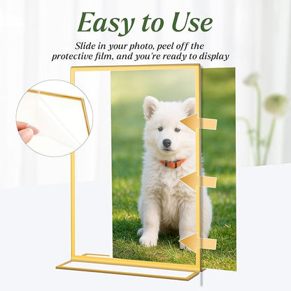 12 Pack Gold Acrylic Sign Holders 8.5x11 Inch, Double Sided Clear Acrylic Frames for Menu Displays, Wedding Table Numbers, Event Signage, Restaurant Posters and Office Document Holders