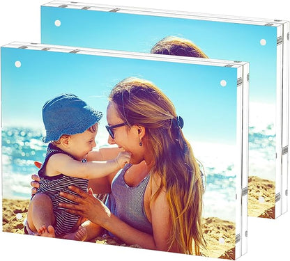 HELPLEX Acrylic Frames, 2 Pack 8.5x11, 24mm Thicker Frameless Clear Frame, Double Sided Magnetic, Free Standing Desktop Display