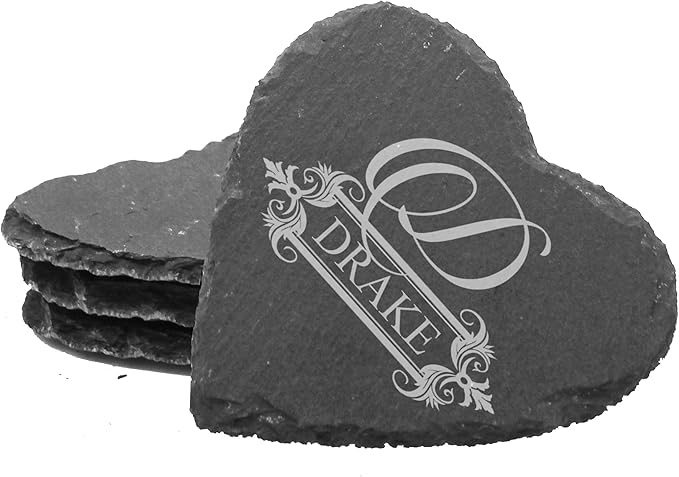 My Personal Memories Custom Engraved Slate Stone Drink Coasters Set of 4 - Monogrammed and Personalized (Heart)