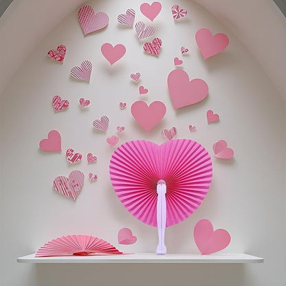 12 Packs Decorative Paper Folding Hand Fans Handheld,Silver Heart Foldable Wedding Fans Chinese and Japanese Fans Bulk for Bridal Guest Church Party Favors Dancing Birthday DIY
