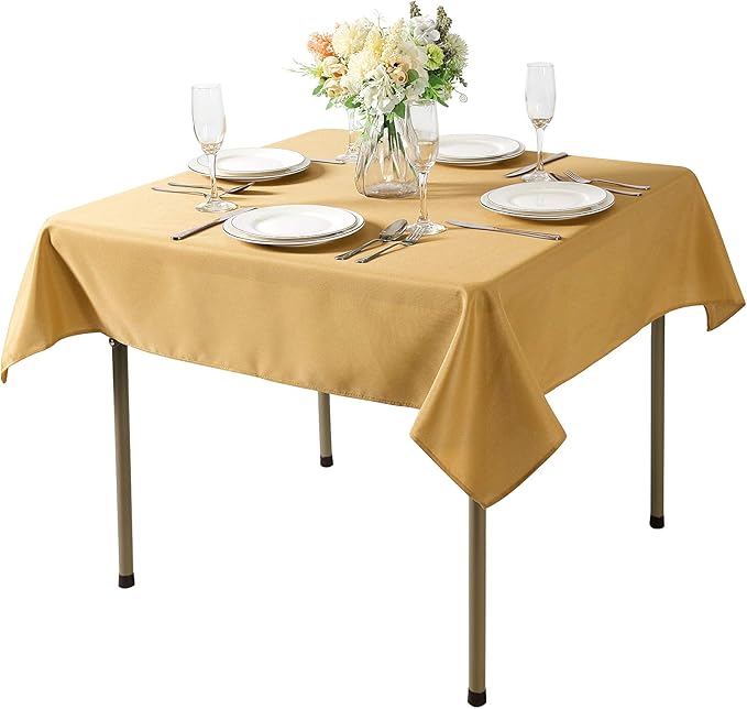 Cupuamon Square Tablecloth 52x52 inch Washable Polyester Fabric Table Cloth for Wedding Party Dining Banquet Decoration（52x52,Gold）