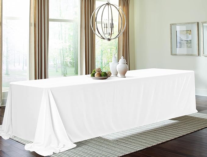 10 Pack Polyester Tablecloths, White 90 x 156 Inch Polyester Table Cloth for 8 Foot Rectangle Tables, Stain and Wrinkle Resistant Washable Fabric Table Cover for Wedding Banquet Restaurant Party