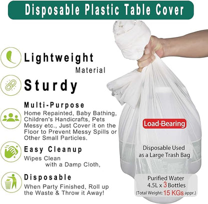PARTY ULYJA Happy Birthday Plastic Tablecloths 2 Pack Rainbow Disposable Table Covers White Shower Party Tablecovers 54 x 108 Inch Rectangle Table Cloths for Picnic Birthday Wedding Parties 8 ft