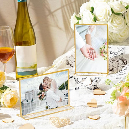 Hoteam 24 Pack 4 x 6/6 x 4 Clear Acrylic Sign Holder with Gold Border, Gold Picture Frame, Double Sided Wedding Table Number, Acrylic Menu Stands for Wedding Table, Restaurant Sign, Photos Display