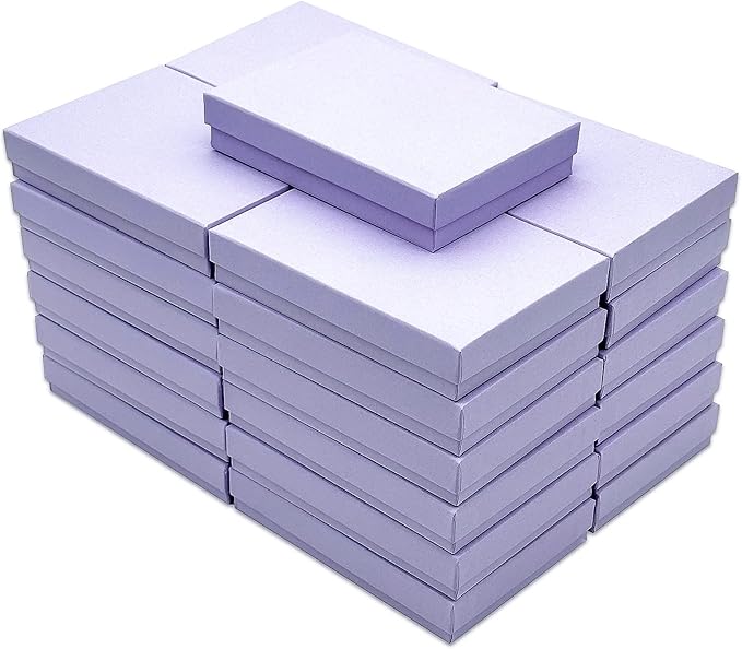 TheDisplayGuys - 25-Pack #53 Kraft Paper Cardboard Gift Boxes/Jewelry Cases w. Cotton Padding & Lid - Light Lavender - (5.4" x 3.9" x 1.0")