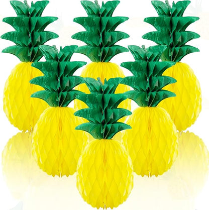 6 Pack 14 Inch Pineapple Honeycomb Decorations, Standing Tissue Paper Centerpieces, 3D Tropical Fruit Ornaments for Hawaiian Luau, Summer Pool, Beach Birthday, Jungle Theme Table Decor