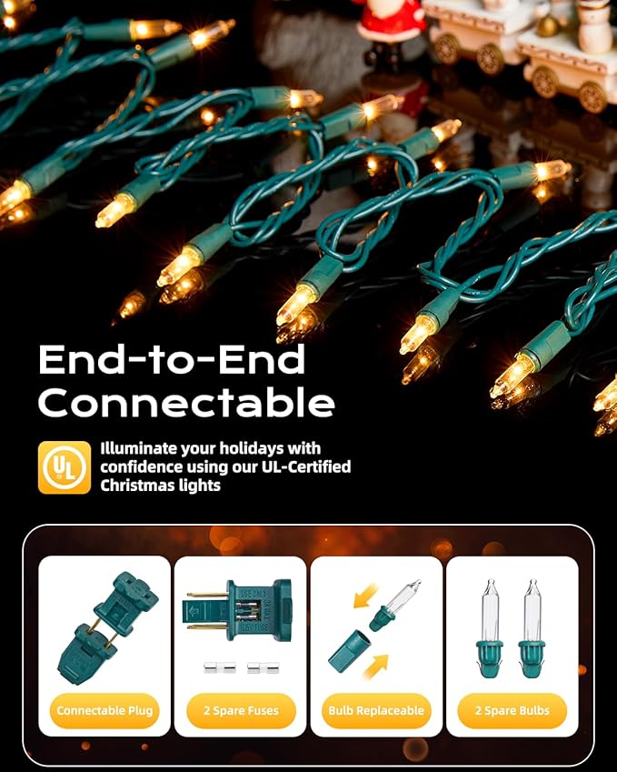 Brightown Clear Christmas String Lights, 200-Count 50ft Incandescent Bulb Mini Lights for Indoor Holiday Decor, Christmas Tree Garland Wedding Party Multi-Use Festival Decoration, Green Wire