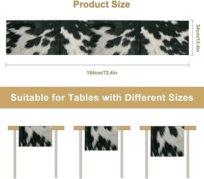 Cow Skin Print Table Runner, Rustic Country Farm Fur Skin Cowhide Pattern Western Style Black White Print Table Runner for Home Kitchen Dinning, 13x36 Inch