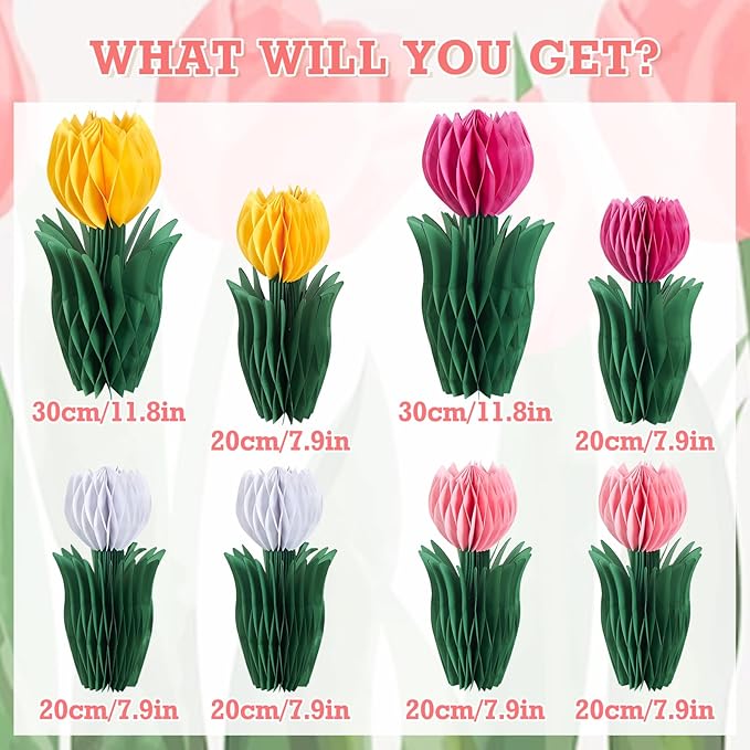 SUNBEAUTY 8 PCS Flower Honeycomb Decor Tulips Table Centerpieces Spring Decor for Home Office