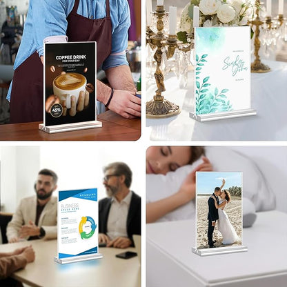 Acrylic Sign Holder 4x6, 21 Pack Clear Table Menu Vertical Double Sided Display, Plastic Menu Stand Paper Holder Suitable for Restaurants Office Store Show Fair