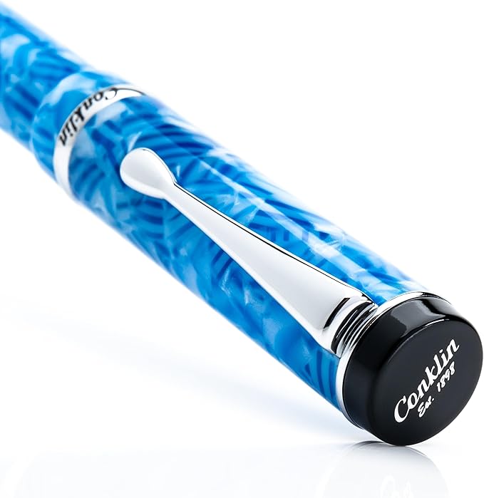 Conklin Duragraph Fountain Pen Ice Blue - Medium Nib, Timeless Writing Instrument with Cool Blue Finish