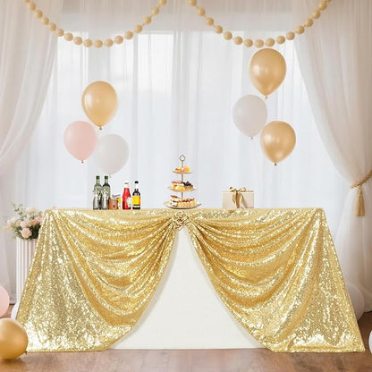 SquarePie Sequin Tablecloth 90 x 132 Inch Light Gold Sparkly Table Cloth for Wedding Party Decoration