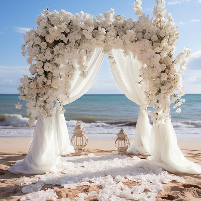 Wokceer Wedding Arch Draping Fabric 3 Panels 28.7" x 20FT Ivory Drapes Sheer Fabric Backdrop Arch Draping Fabric for Wedding Ceremony Birthday Party Bridal Shower Decoration