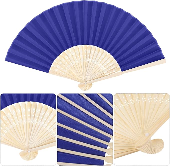 Aneco 18 Pieces Handheld Fans Cloth Hand Fans Bamboo Folding Fans for Wedding Decoration, Church Wedding Gifts, Party Favors, DIY Decoration (Royal Blue)