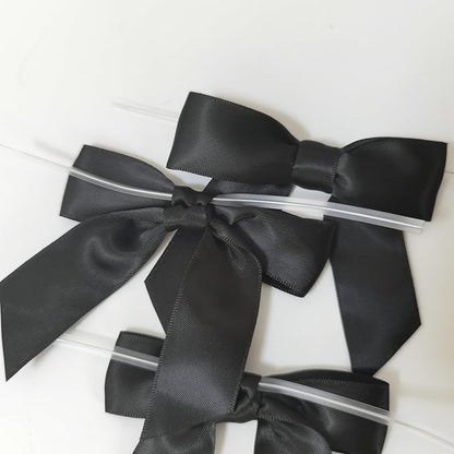 50pcs 3-1/2" Black Satin Ribbon Bows with Twist Ties Giant Bows for Fathers' Day 7th of July Gift Packing&Wrapping (Black)