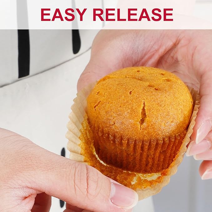 [300Pcs] Caperci Odorless Mini Cupcake Liners for Baking - Greaseproof Paper Muffin Baking Cups for Wedding Birthday Party Baby Shower Festivals (Natural)