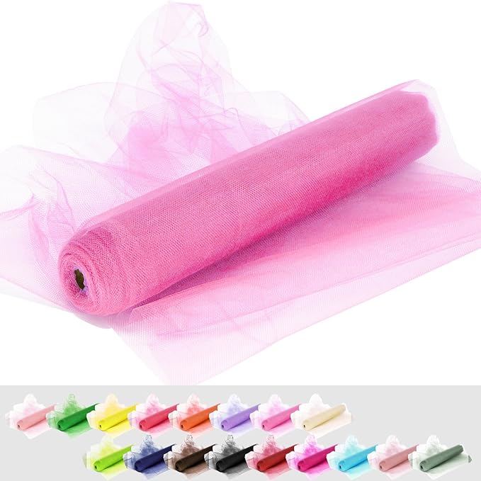 Pink Tulle Fabric Roll, 54 Inch by 10 Yards (30 ft) for Wedding Party Decoration Spool Bolt, Ceiling Decor, Tutu Skirt, Gift Wrapping, Soft & Drape (Pink)