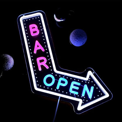 Planzo Bar Open Neon Signs for Business LED Light Up Open Beer Sign Wall Decor for Home Pub Cafe Man Cave Club Cocktails Coffee Bistro Hotel Party Window Indoor USB Powered Dimmable White Pink Blue
